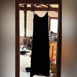 Black MuMu Maxi Dress- black slip with maxi dress transparent satin scoop back.